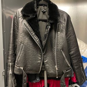 Faux leather biker jacket with fur